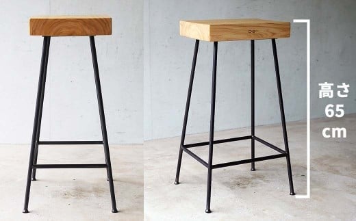 ヒノキのスツール Compago 65cm｜国産ヒノキ無垢材×アイアン脚 カウンタースツール 日本製 西粟倉村 E-mp-A17A