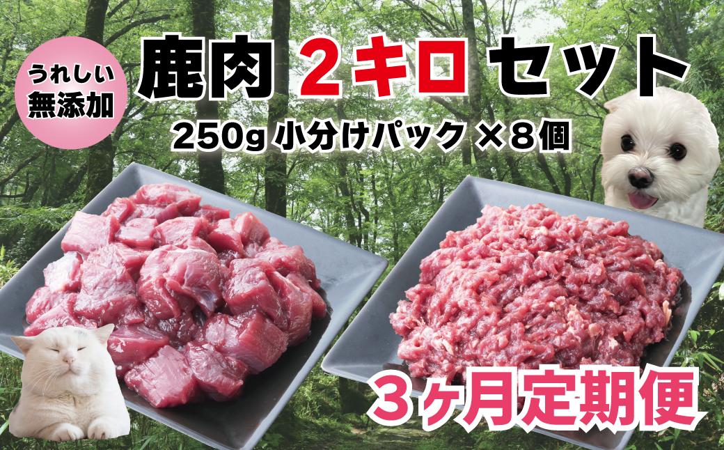 定期便 森のジビエ for PET 鹿肉カット＆ミンチ2kg×3回 A-JK-B02H