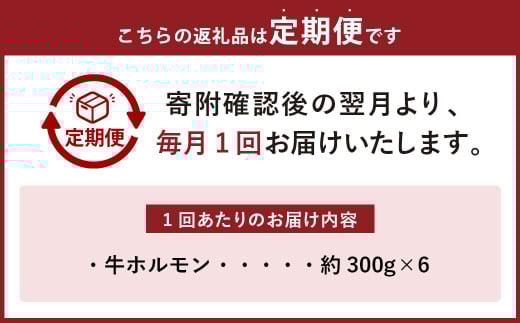 【3ヶ月定期便】焼くだけ総菜 肉の卸 石井 牛ホルモン 約1.8kg（約300g×6）×3回 計約5.4kg ／ 3回定期便 ホルモン 牛肉 お肉 肉 簡単調理 味付き たれ漬け おかず 総菜 惣菜 グルメ 定期便 岡山県 美咲町 冷凍