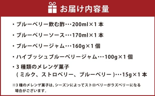 ブルーベリー農家のギフトセット ／ 5種 飲む酢 ソース ジャム ハイブッシュブルーベリージャム メレンゲ菓子