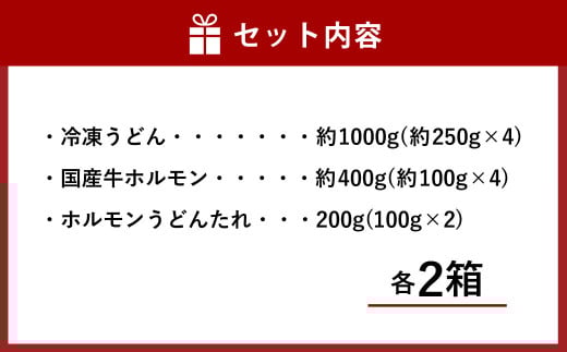 ご当地グルメ 津山 ホルモンうどん セット （4人前×2箱） 計8人前 ／ うどん 国産牛肉 国産牛 ホルモン 牛ホルモン 肉 お肉 タレ付き 甘辛 レシピ付き グルメ セット 岡山県 美咲町 冷凍