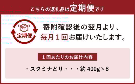 【6ヶ月定期便】 焼くだけ総菜 肉の卸 石井 スタミナどり 約3.2kg（約400g×8）×6回 計約19.2kg ／ 鶏肉 とりにく 鶏もも もも肉 鶏むね むね肉 お肉 肉 味付き たれ漬け BBQ バーベキュー 野菜炒め おかず