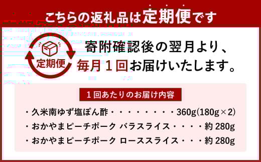 【3ヶ月定期便】おかやまピーチポーク しゃぶしゃぶセット 4～6人前(ゆず塩ぽん酢付き)×3回 計12人前～18人前 計約1680g 豚肉 ポーク ロース バラ お肉 肉 しゃぶしゃぶ 鍋 セット ポン酢 冷凍 岡山県