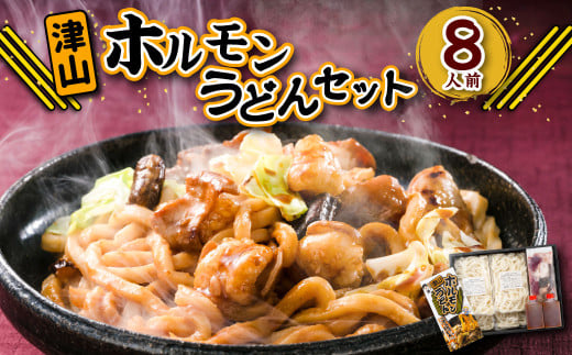 ご当地グルメ 津山 ホルモンうどん セット （4人前×2箱） 計8人前 ／ うどん 国産牛肉 国産牛 ホルモン 牛ホルモン 肉 お肉 タレ付き 甘辛 レシピ付き グルメ セット 岡山県 美咲町 冷凍