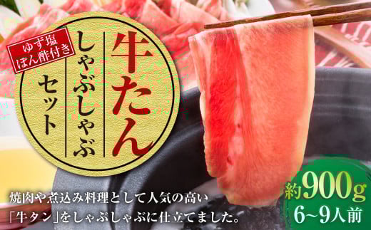 牛たんしゃぶしゃぶセット 約900g（ゆず塩ぽん酢付き）牛たん 牛タン 牛肉 しゃぶしゃぶ 鍋 冷凍 岡山県
