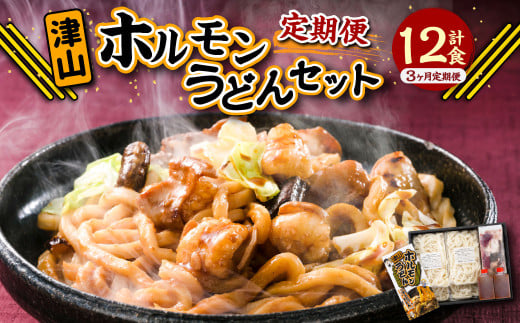 【3ヶ月定期便】ご当地グルメ 津山 ホルモンうどん セット （4人前×3回） 計12食 ／ 3回定期便 うどん 国産牛肉 国産牛 ホルモン 牛ホルモン 肉 お肉 タレ付き 甘辛 レシピ付き グルメ セット 定期便 岡山県 美咲町 冷凍