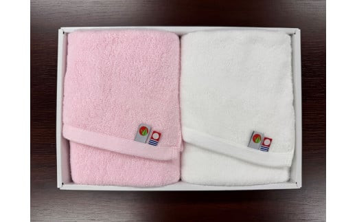 ＼年内発送／ 折り鶴再生甘撚りフェイスタオルセット ピンク、ホワイト2枚セット