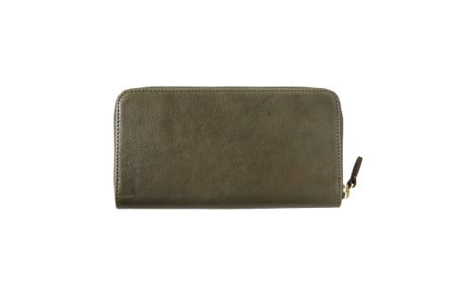 ＼年内発送／「千菱」 ラウンド 長財布 栃木レザーWコガシ /カーキ L001