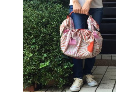 ウオーク社　手縫いふろしきハンドきせかえバッグセットM（ヒラソル/ピンク）（ハンドル色：アカ）