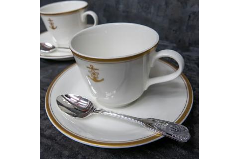 コーヒーカップ＆ソーサー2客(桜に錨)＋海軍復刻ティースプーン2本(捧吉右衛門商店製紅茶匙)セット