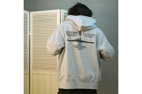 ジップアップパーカー【戦艦大和(背中横姿)】（ミックスグレー） XL(LL)サイズ
