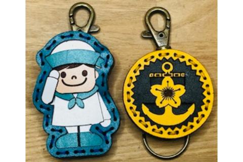 水兵さん＆海自ロゴ レザーキーホルダーセット（緑色）