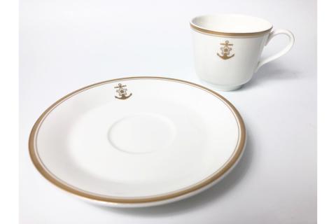 コーヒーカップ＆ソーサー2客(桜に錨)＋海軍復刻ティースプーン2本(捧吉右衛門商店製紅茶匙)セット