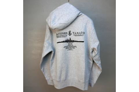 ジップアップパーカー【戦艦大和(背中横姿)】 （ミックスグレー）XXL(3L)サイズ