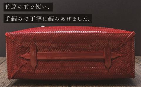 竹工芸品手提げバッグ（網代編・赤）