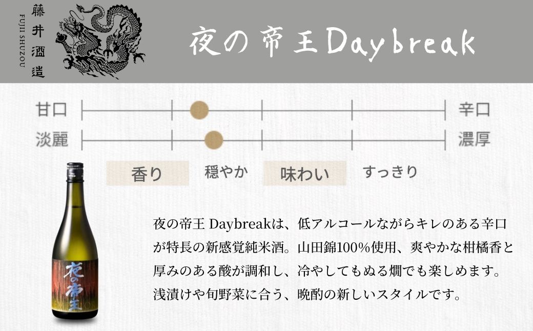 夜の帝王 720ml 3種セット【夜の帝王 FOREVER Daybreak 日本酒 酒 お酒 特別純米酒 高アルコール度数 藤井酒造 広島県 竹原市】※北海道・沖縄・離島への配送不可