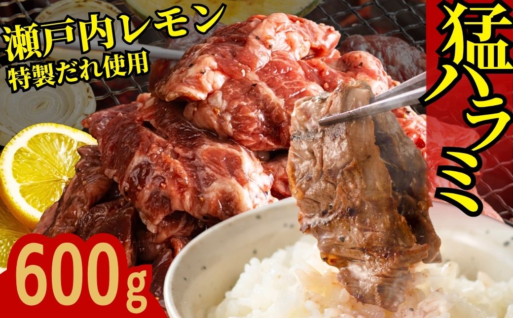 【瀬戸内レモン塩だれ】牛ハラミ 600g(300g×2パック) 尾野精肉店の牛ハラミ【肉 訳あり 小分け 真空パック 冷凍 牛肉 ハラミ 味付き 焼肉 BBQ 広島県 竹原市】※離島への配送不可