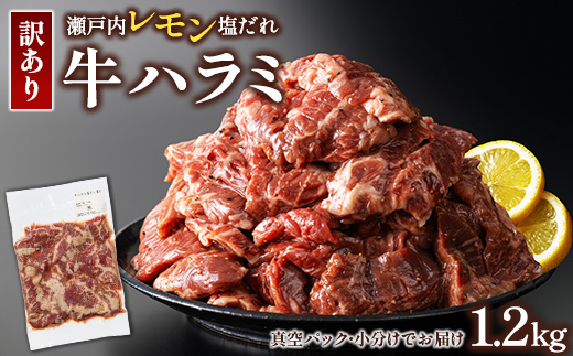 【瀬戸内レモン塩だれ】牛ハラミ 1.2kg (300g×4パック) 尾野精肉店の牛ハラミ【肉 訳あり 小分け 真空パック 冷凍 牛肉 ハラミ 味付き 焼肉 BBQ 広島県 竹原市】※離島への配送不可
