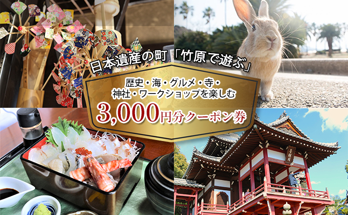 バンブーツアー 日本遺産の町「竹原で遊ぶ」歴史・海・グルメ・寺・神社・ワークショップを楽しむ 3,000円分クーポン券