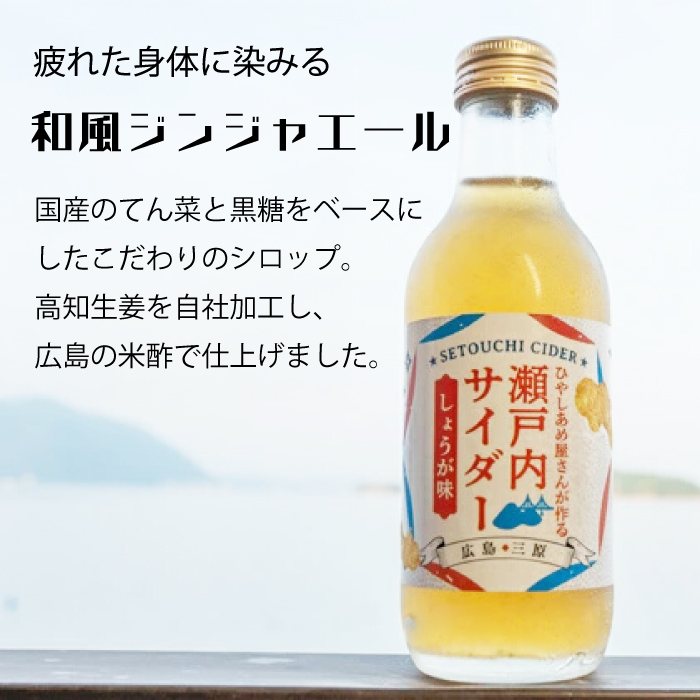 瀬戸内サイダー(しょうが味)200ml×12本 瀬戸内 レモン ジュース ジンジャーエール はちみつ 生姜 飲料 無添加 炭酸飲料 まとめ買い 023008