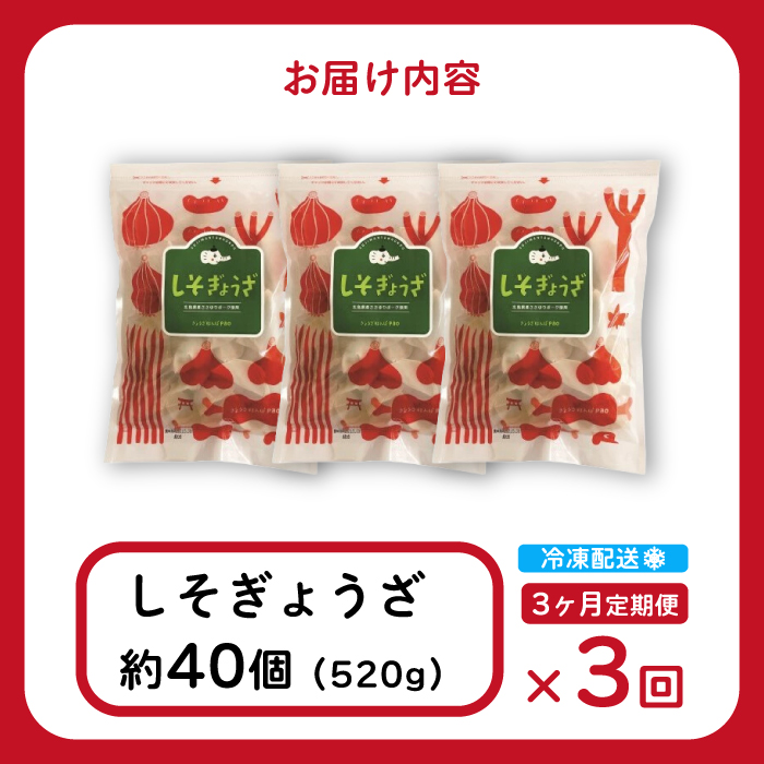 【3か月定期便】paoの無添加餃子「しそぎょうざ」520g(約40個) 全3回お届け 餃子 ギョーザ 惣菜 冷凍 中華 点心 おかず おつまみ 国産野菜 しそ風味 科学調味料不使用 食品添加物不使用 058018