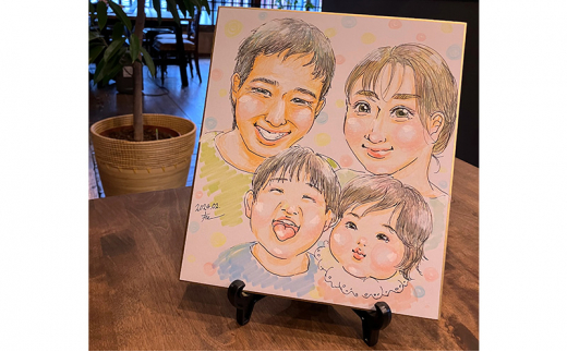 【風のアトリエ】《色紙》似顔絵 4名様分（手描き・色鉛筆） 絵画 インテリア 記念 200008