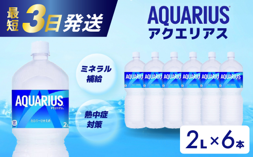 アクエリアス PET 2L×6本 最短3日で発送 スポーツドリンク スポーツ飲料 清涼飲料水 水分補給 ペットボトル 箱買い まとめ買い 備蓄 災害用 014043