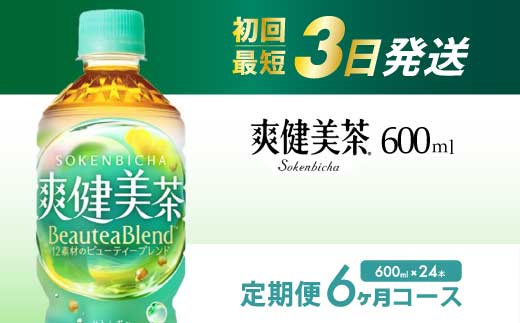 【6か月定期便】爽健美茶 PET 600ml×24本(1ケース)  最短3日発送 お茶 飲料 ソフトドリンク カフェインゼロ ペットボトル 箱買い まとめ買い 備蓄 災害用 014060