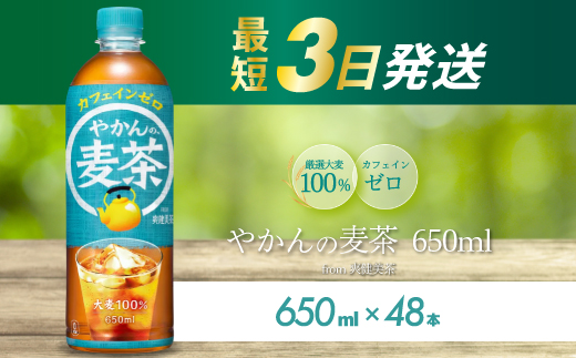やかんの麦茶 from 爽健美茶 PET 650ml×48本(24本×2ケース)  最短3日発送 ペットボトル お茶 むぎ茶 飲料 カフェインゼロ 箱買い まとめ買い 防災 備蓄 014061