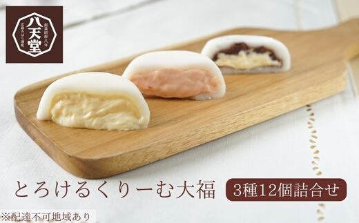 【八天堂】とろけるくりーむ大福12個詰合せ(全3種) 大福 カスタード つぶあん あまおう 苺 スイーツ おやつ デザート フローズン ギフト 冷凍 015007
