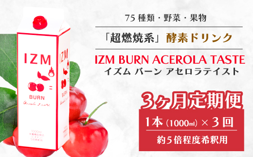【IZM酵素ドリンク】《3か月定期便》IZM BURN ACEROLA TASTE  健康 便秘 お通じ 燃焼 アセロラテイスト 美容 ダイエット ファスティング 置き換え インナーケア イズム 199004