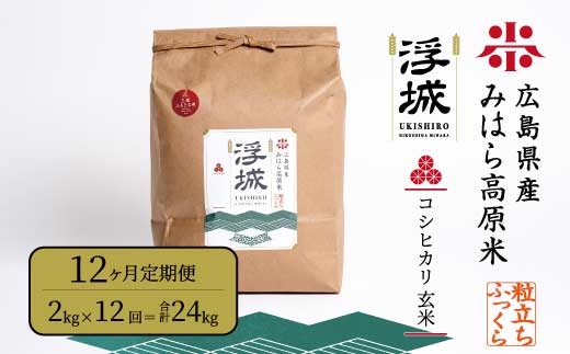 《令和7年》【12か月定期便】みはら高原米 浮城 ～ こしひかり ～ 玄米 2kg コシヒカリ お米 米 ごはん ご飯 広島県 三原市 220061
