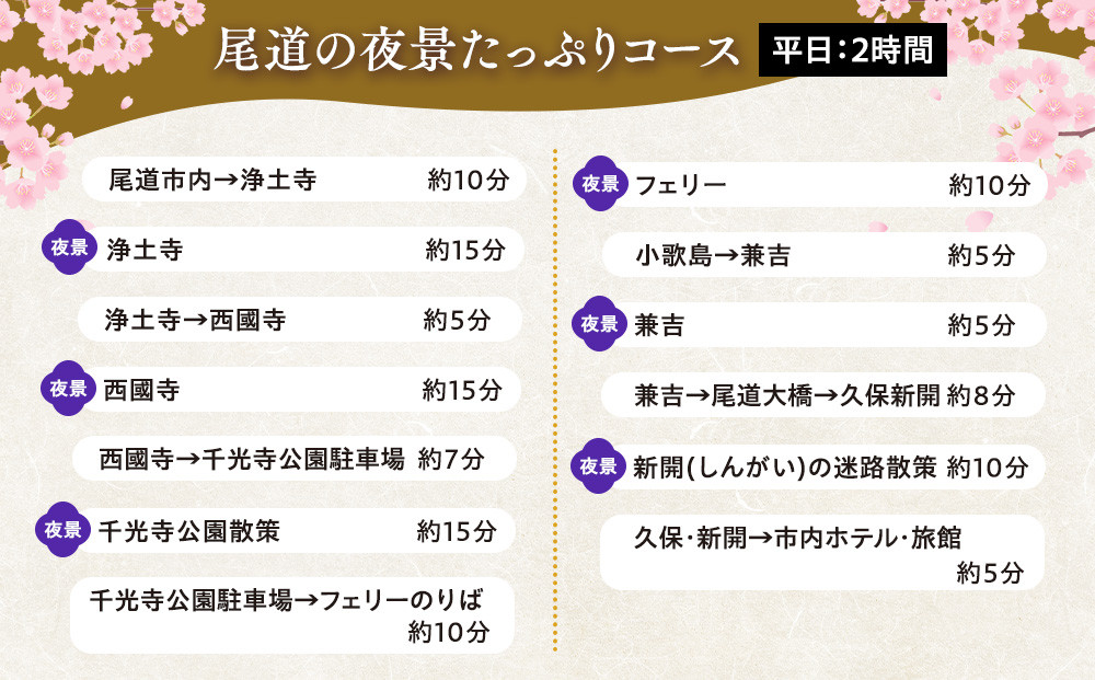 尾道の夜景たっぷりコース2時間