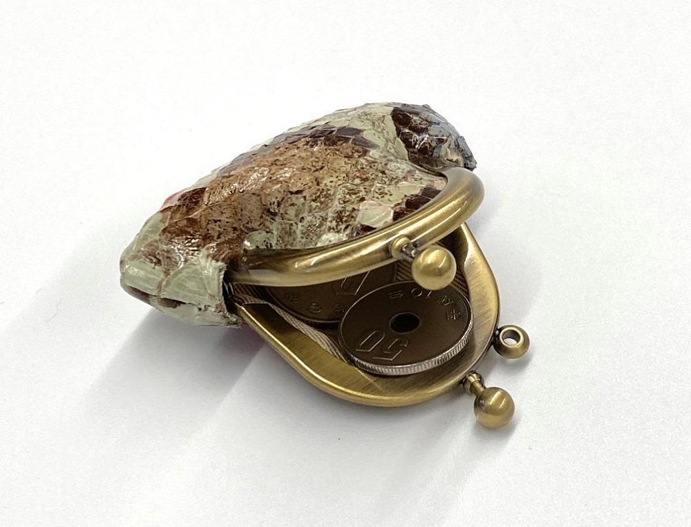 革工房いんのしま パイソンレザー豆がま口小銭入れ(色:グリーン)【雑貨 日用品 文房具 印鑑ケース 人気 おすすめ】