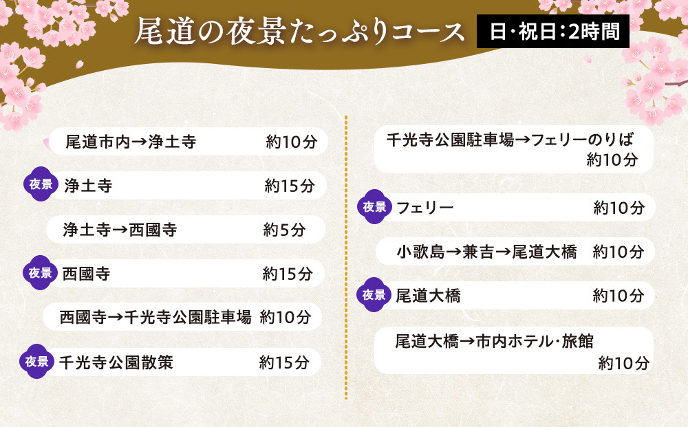 尾道の夜景たっぷりコース2時間