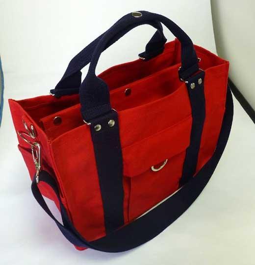 miniーKOGU A4　赤／紺　2WAY（手提げ・ショルダー）［尾道 帆布鞄 彩工房］