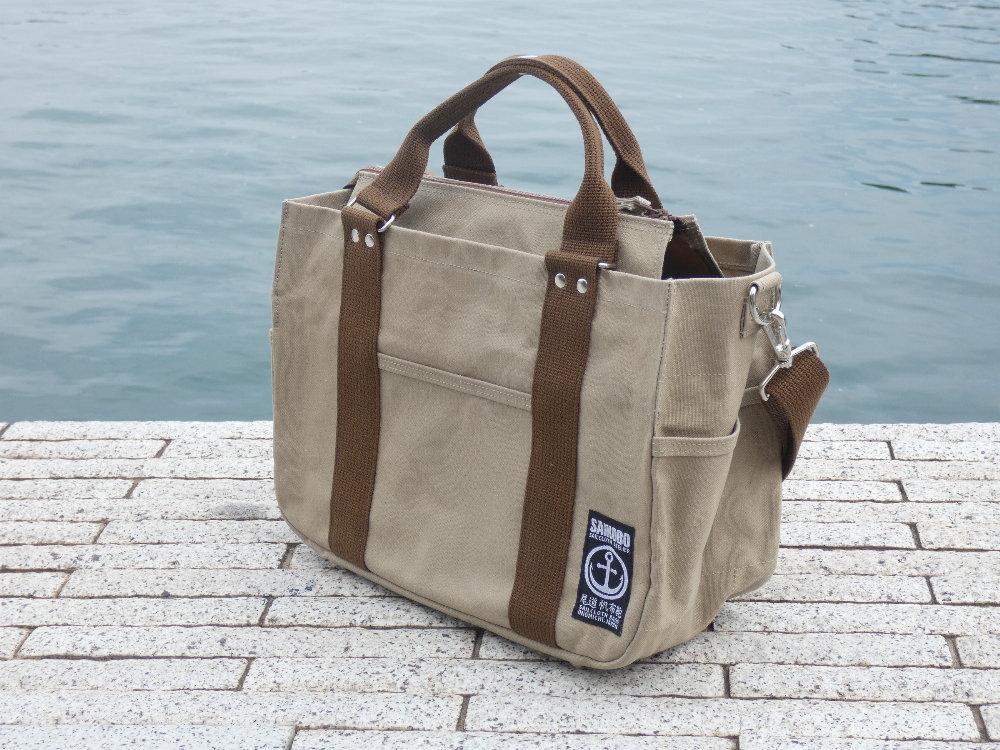 miniーKOGU (A4・ファスナー開閉）カーキ／茶　2WAY［尾道 帆布鞄 彩工房］