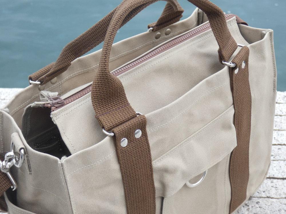 miniーKOGU (A4・ファスナー開閉）カーキ／茶　2WAY［尾道 帆布鞄 彩工房］