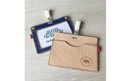 【ブルー】福山デニムとジビエレザー の名札・IDカードケース 広島県福山市/インディレザー ケース 名札 本革 レザー おしゃれ デニム [BAAN006]