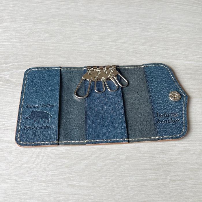 藍染ジビエレザー(猪)のキーケース 広島県福山市/インディレザー ケース 鍵 革 レザー メンズ レディース [BAAN008]