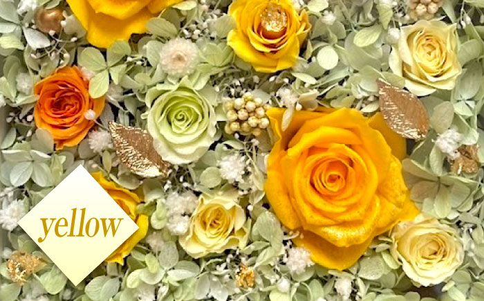 美しさ続く【貼の花箱】・イエロー　広島県福山市/花憐フラワースタジオ　プリザーブドフラワー 枯れない 長持ち プレゼント 花 誕生日 お祝い 結婚祝い 出産祝い 記念日 [BABO003]