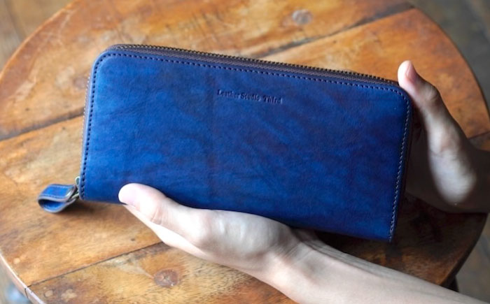 長財布 「ポッシュＦ」　濃藍 瀬戸内の海 天然藍染め・福山レザー 自社一貫製造 広島県福山市/株式会社サード メンズ レディース 本革 レザー [BACM019]