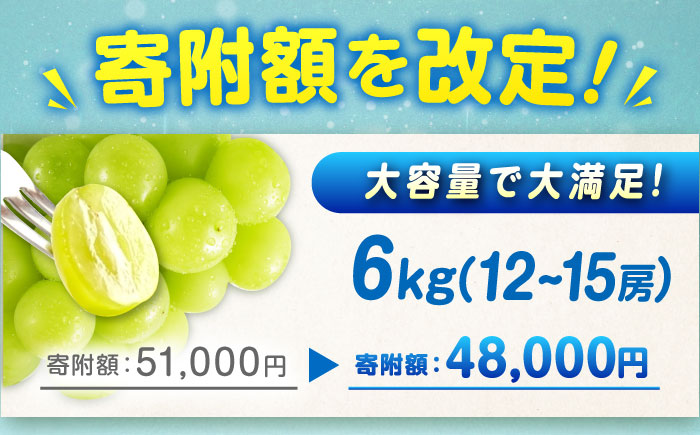 数量限定/9月上旬～9月下旬頃発送 沼隈ぶどう「シャインマスカット」 約2kg×3(12～15房) 広島県福山市/福山市農業協同組合　沼隈グリーンセンター ぶどう ブドウ 葡萄 種なし 大粒 マスカット [BAEV012]