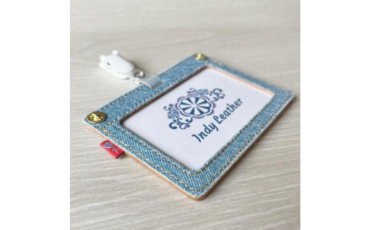 【ライトブルー】福山デニムとジビエレザー の名札・IDカードケース 広島県福山市/インディレザー ケース 名札 本革 レザー おしゃれ デニム [BAAN007]