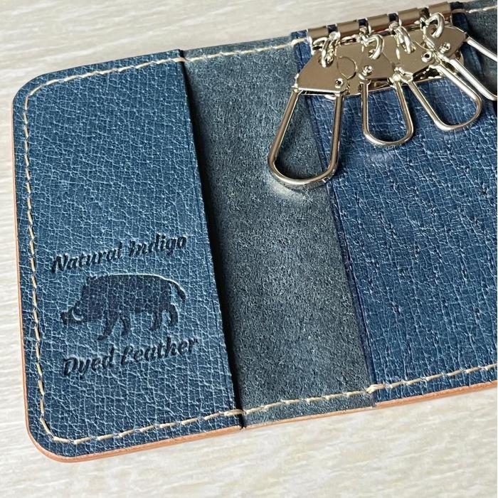 藍染ジビエレザー(猪)のキーケース 広島県福山市/インディレザー ケース 鍵 革 レザー メンズ レディース [BAAN008]