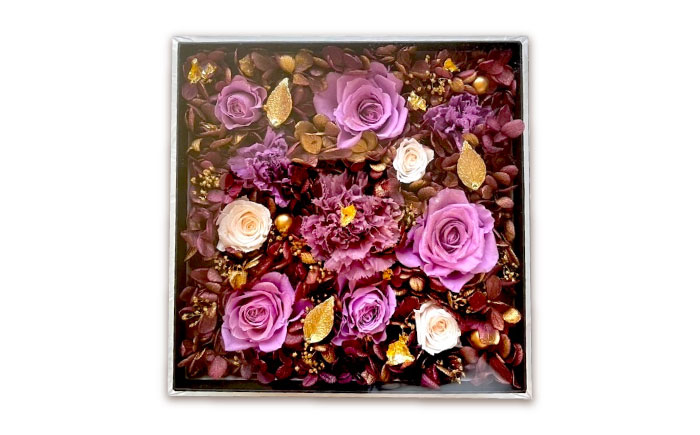 美しさ続く【貼の花箱】・パープル　広島県福山市/花憐フラワースタジオ　プリザーブドフラワー 枯れない 長持ち プレゼント 花 誕生日 お祝い 結婚祝い 出産祝い 記念日 [BABO002]