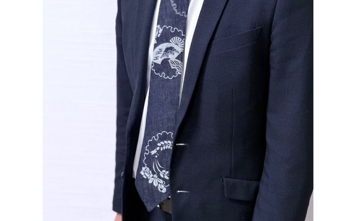 ネクタイ 和福デニムネクタイ ネイビー 富士山柄 デニム ネクタイ 和装小物 紳士服 メンズ ファッション ビジネス カジュアル フォーマル スーツ 広島県福山市/RIBIAN [BAGM005]