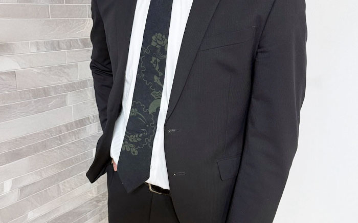 ネクタイ 和福デニムネクタイ グリーン 鯉柄 デニム ネクタイ 和装小物 紳士服 メンズ ファッション ビジネス カジュアル フォーマル スーツ 広島県福山市/RIBIAN [BAGM008]