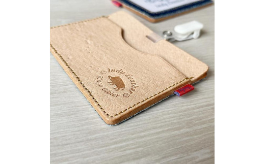 【ブルー】福山デニムとジビエレザー の名札・IDカードケース 広島県福山市/インディレザー ケース 名札 本革 レザー おしゃれ デニム [BAAN006]