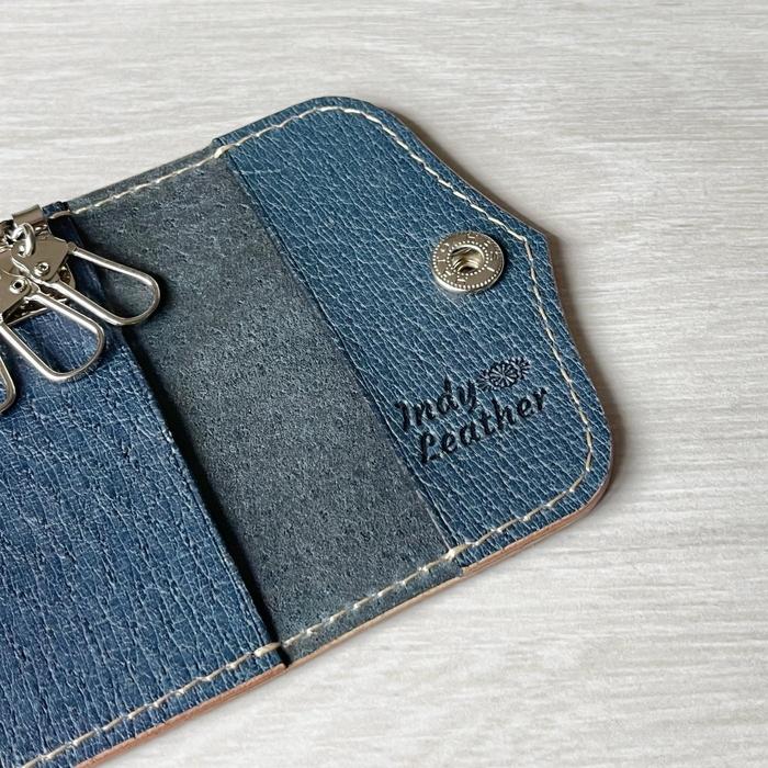 藍染ジビエレザー(猪)のキーケース 広島県福山市/インディレザー ケース 鍵 革 レザー メンズ レディース [BAAN008]